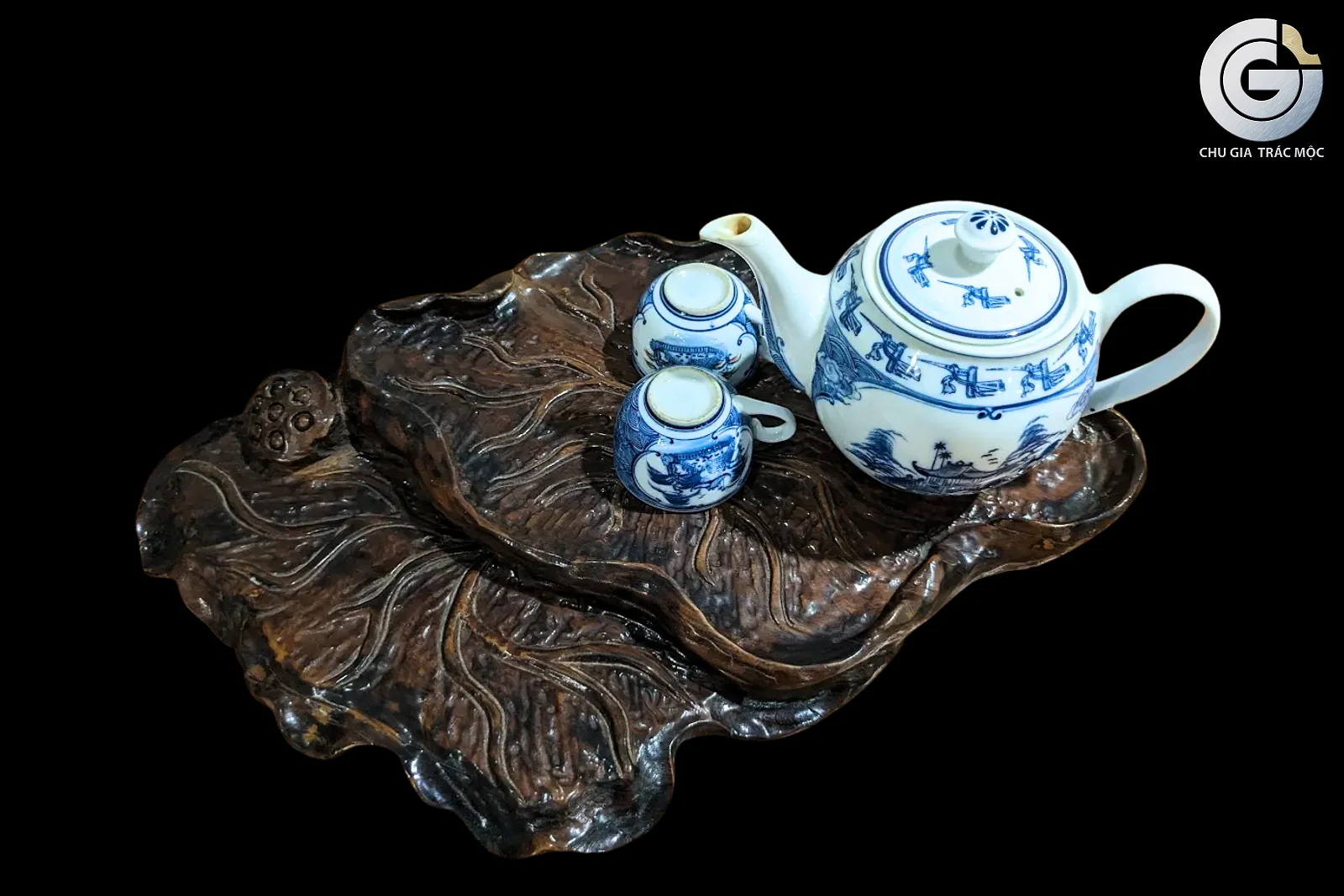 Khay trà gỗ ngọc am Liên Diệp Điểm Đài - Ảnh 4