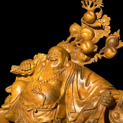 Di Lạc kéo bao vàng (gỗ sá xị)