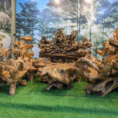 Bộ bàn ghế Long Vân Khánh Hội (Gỗ Lũa trai vàng)