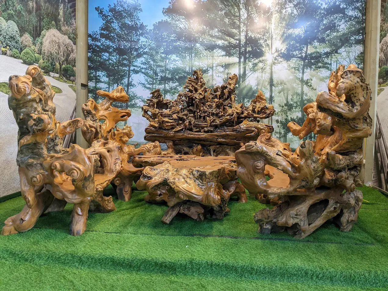 Bộ bàn ghế Long Vân Khánh Hội (Gỗ Lũa trai vàng)