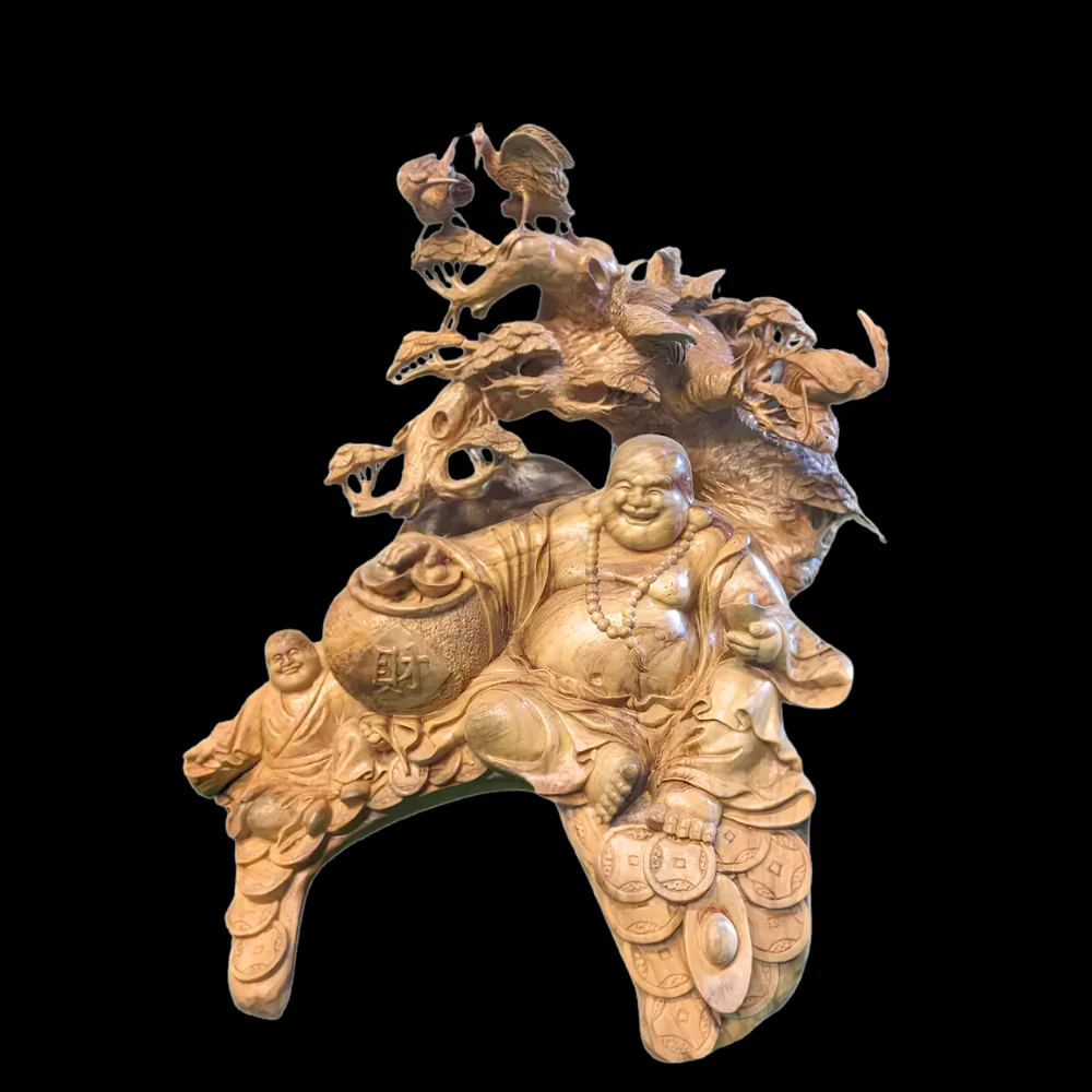 Di Lặc tùng hạc (gỗ long não)